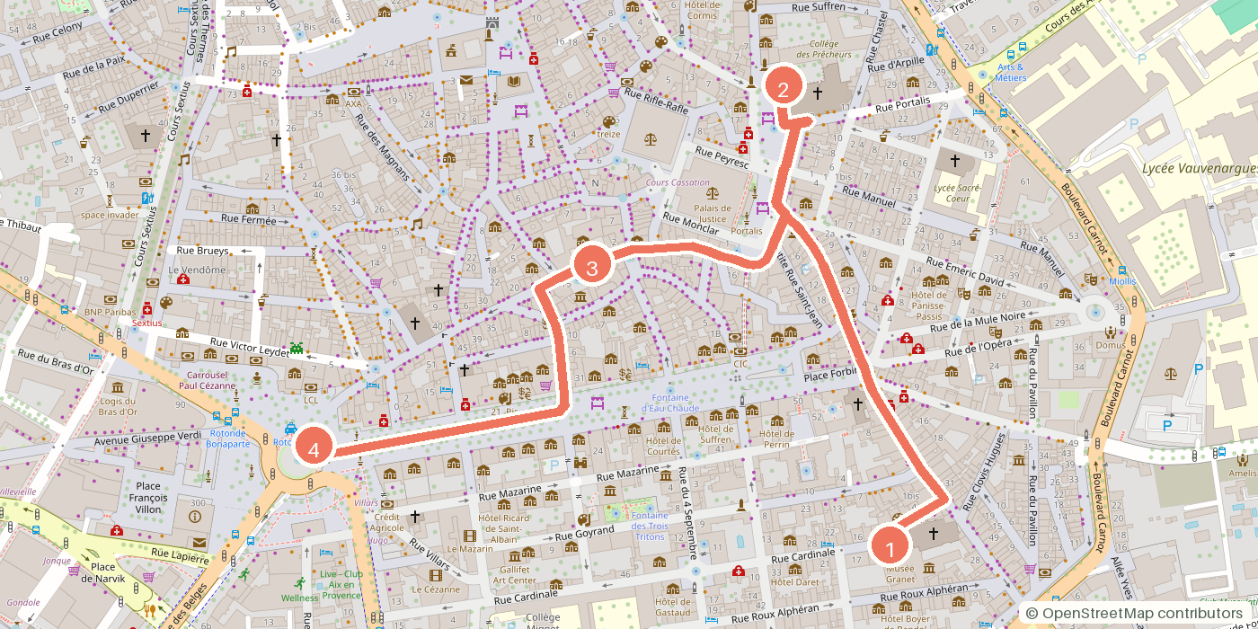 Carte du parcours à pied