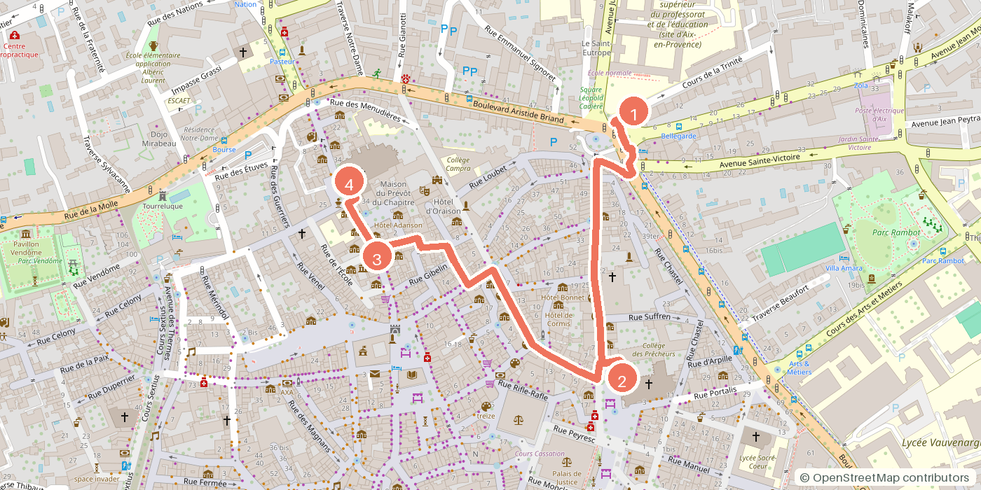 Carte du parcours à pied