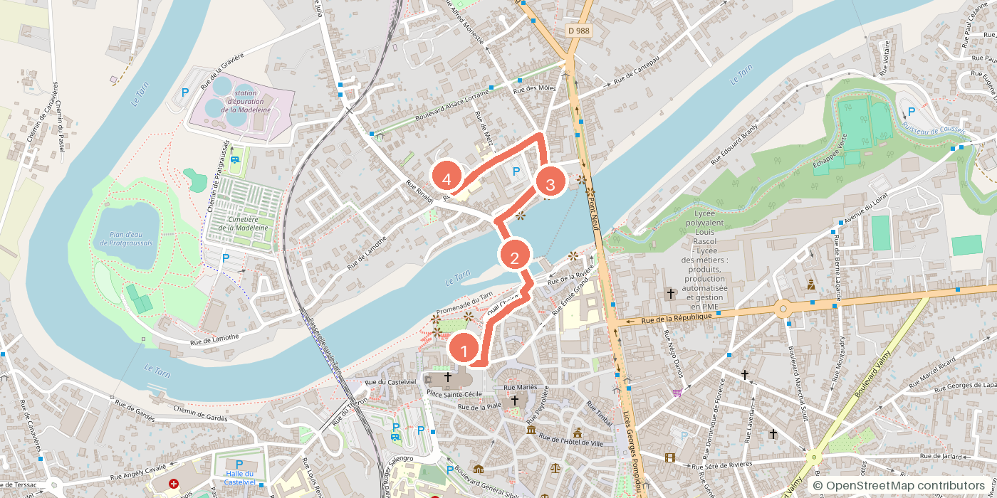 Carte du parcours à pied