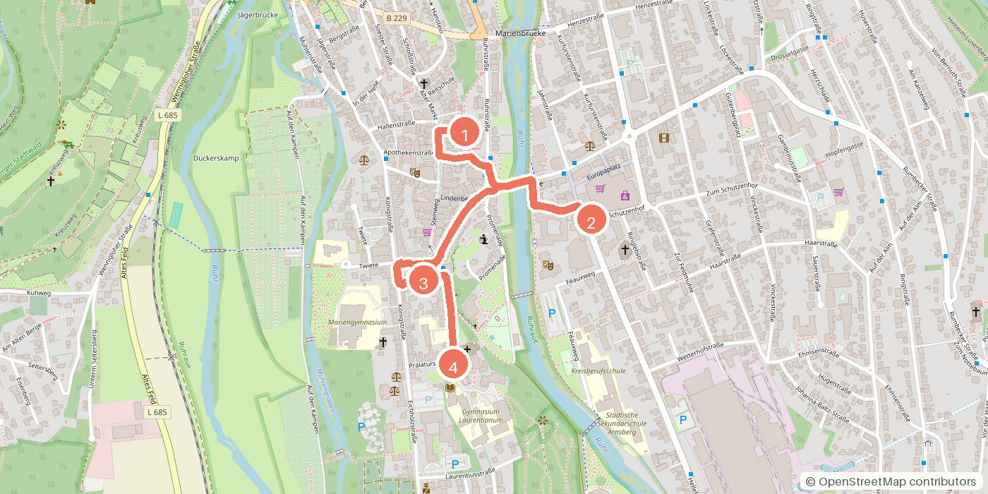 Carte du parcours à pied