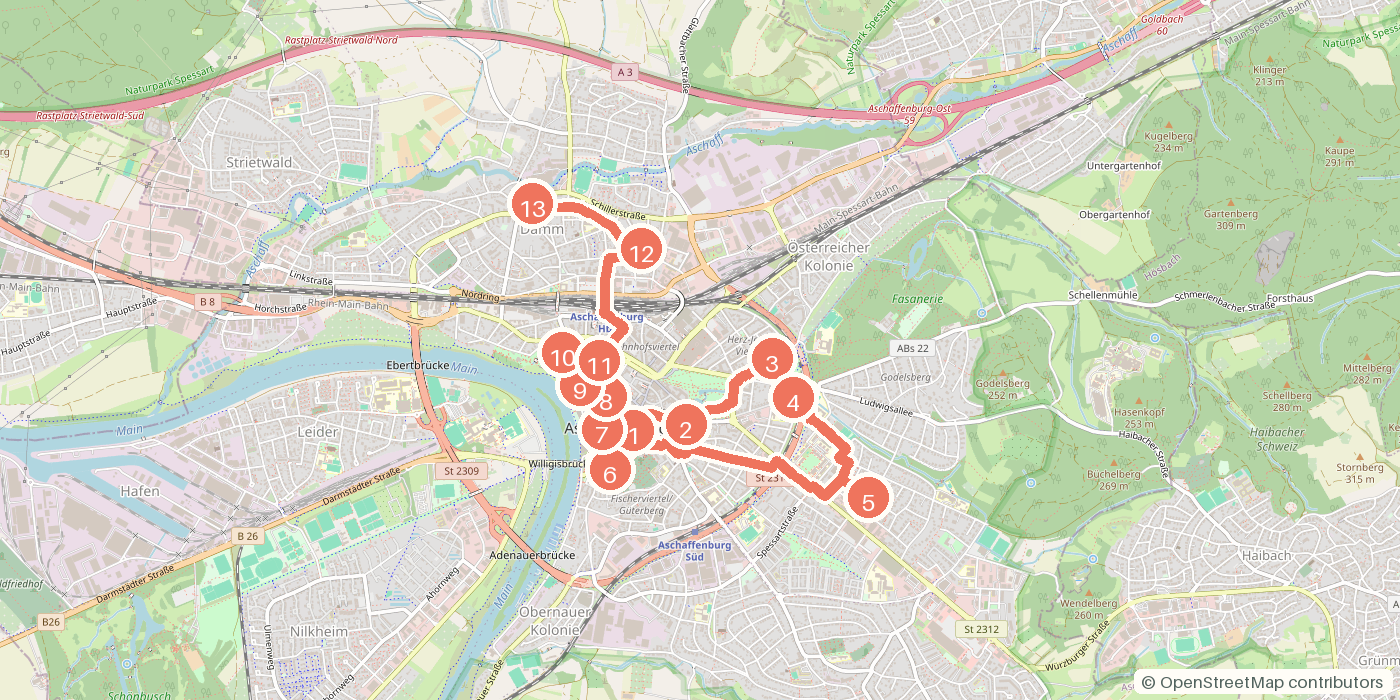 Carte du parcours à pied
