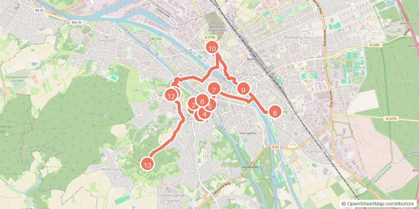 Carte du parcours à pied