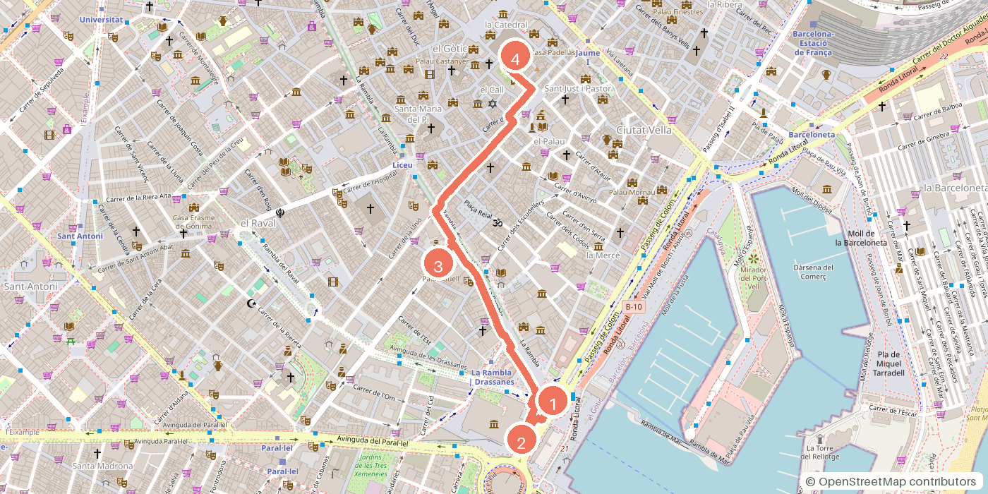 Carte du parcours à pied