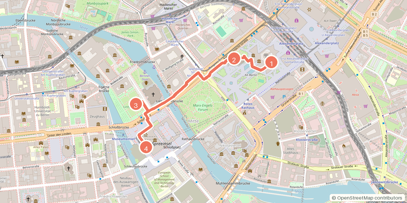 Carte du parcours à pied