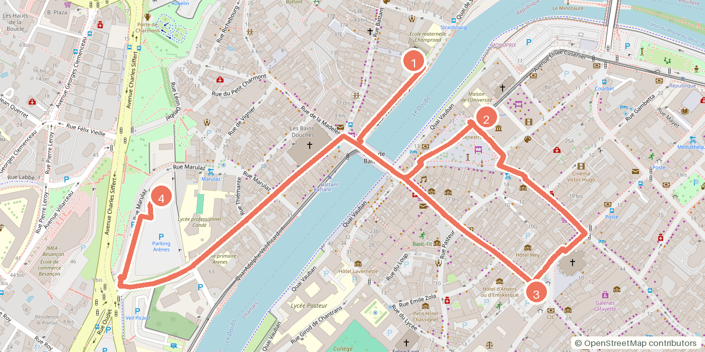 Carte du parcours à pied