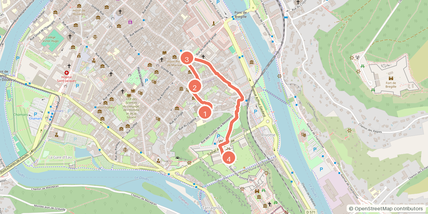 Carte du parcours à pied