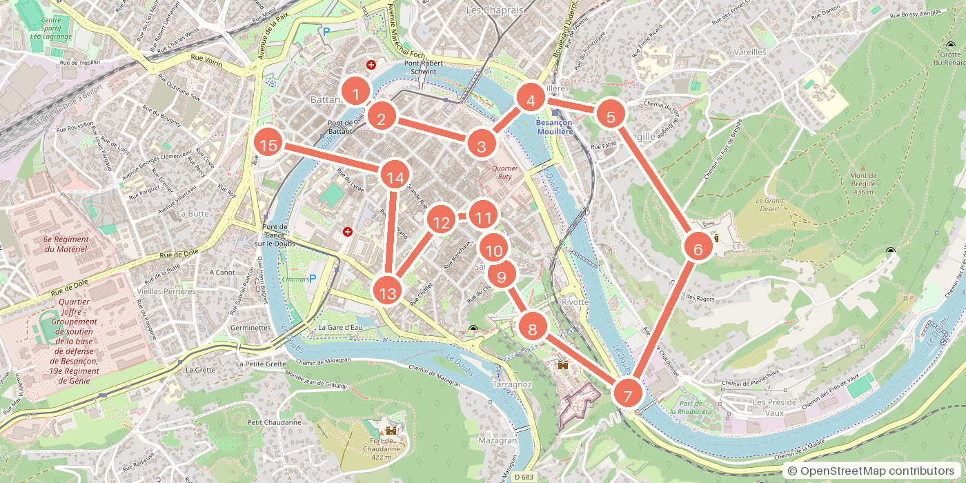 Carte du parcours à pied