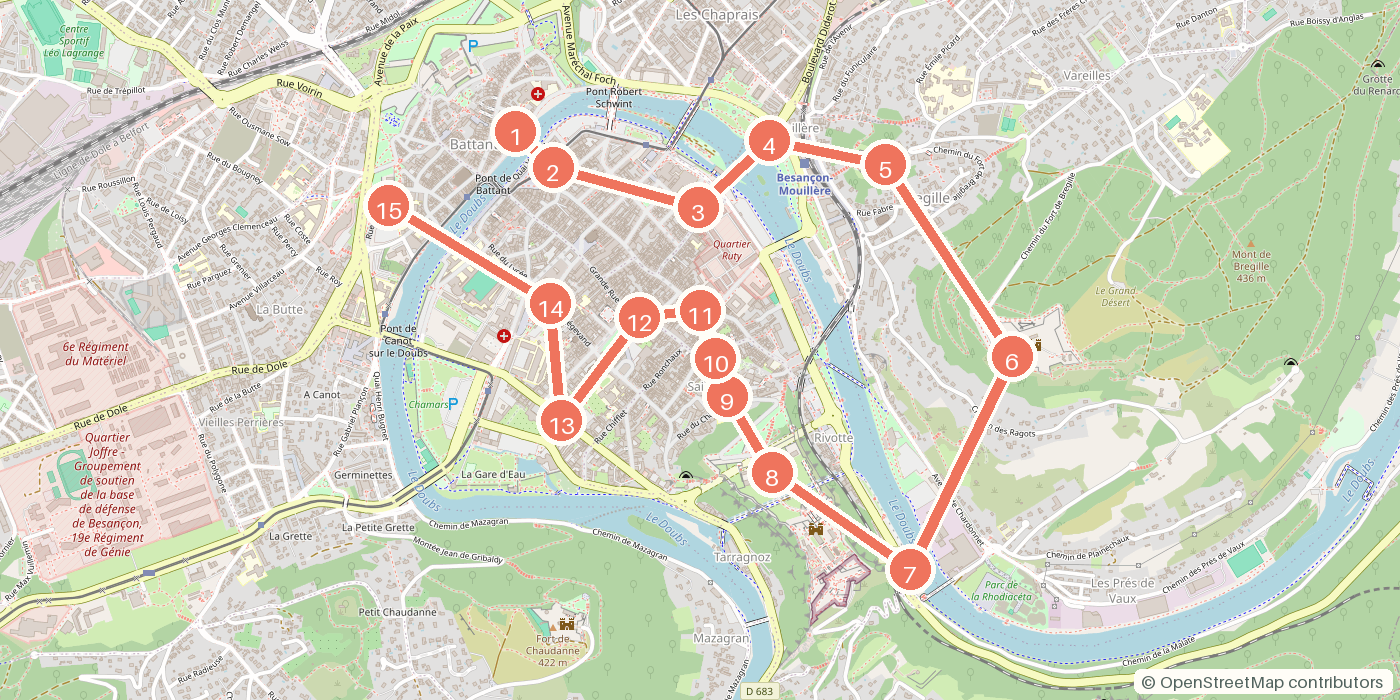 Carte du parcours à pied