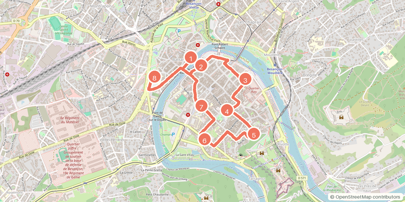 Carte du parcours à pied