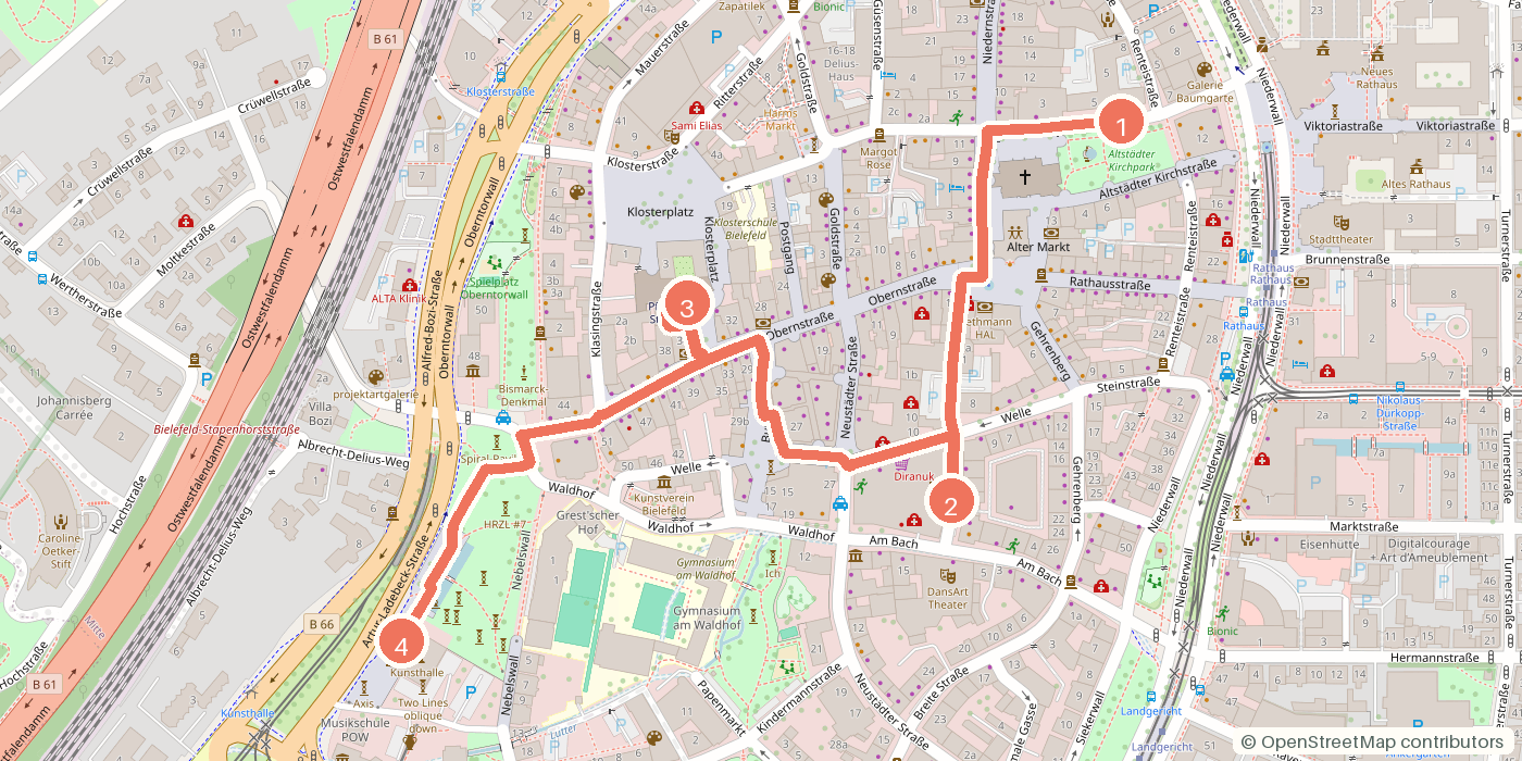 Carte du parcours à pied
