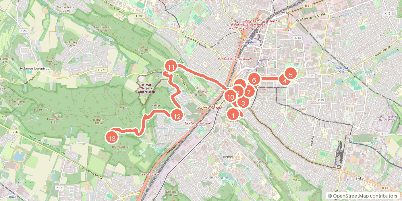 Carte du parcours à pied