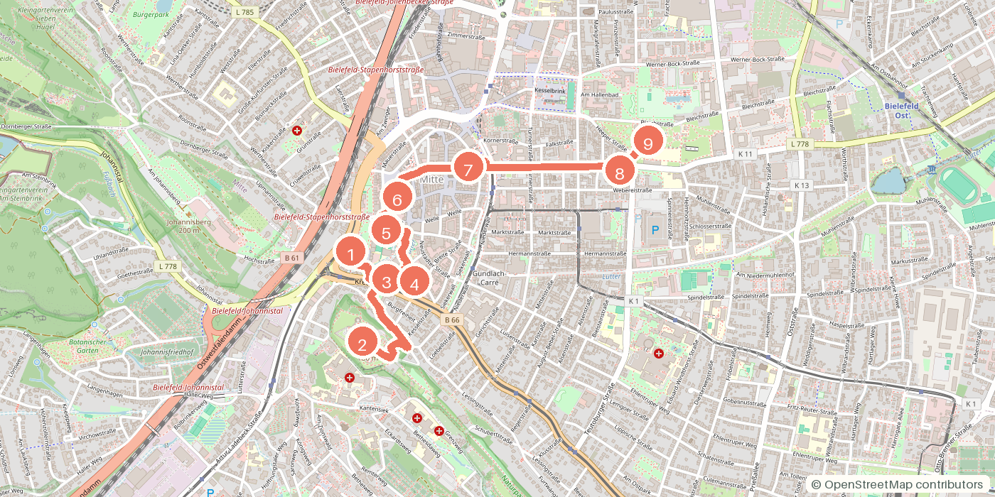 Carte du parcours à pied