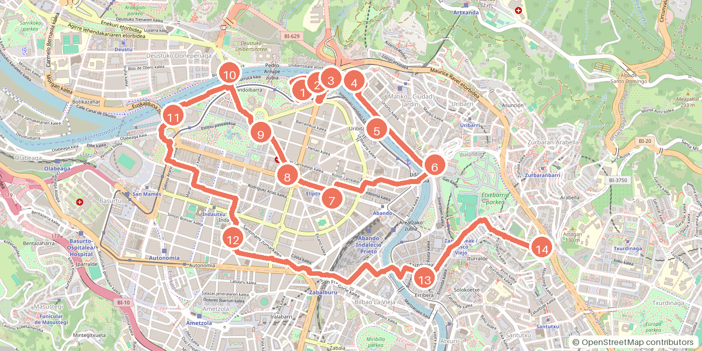 Carte du parcours à pied