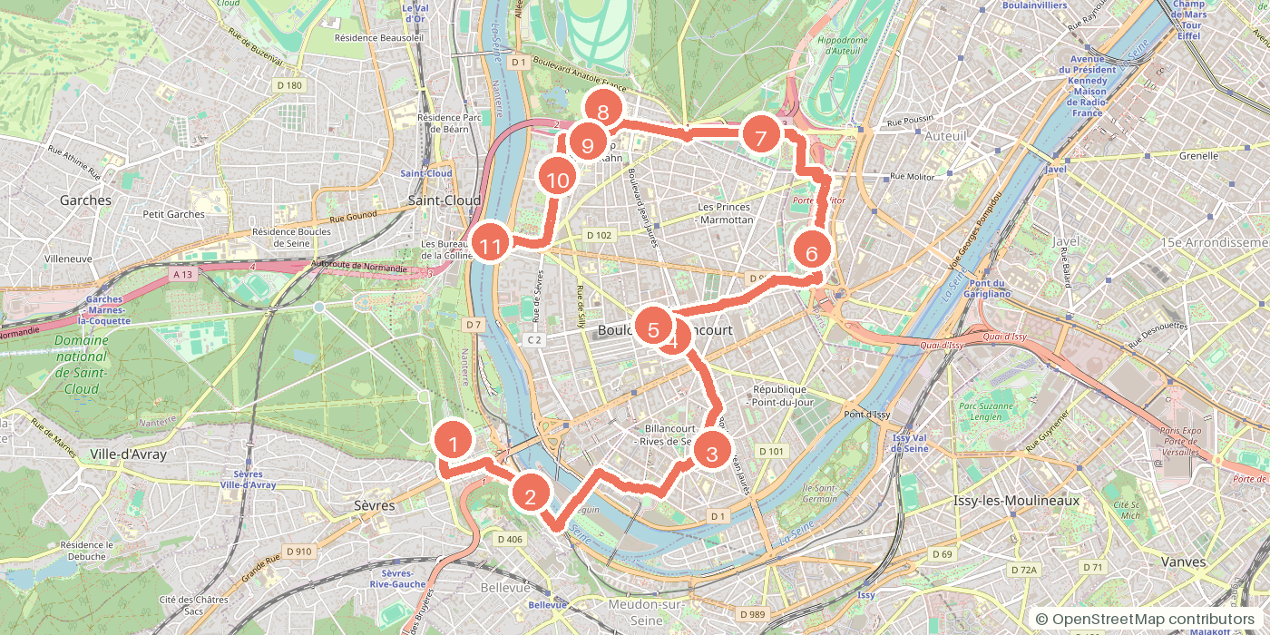 Carte du parcours à pied