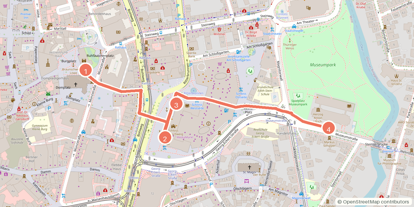 Carte du parcours à pied