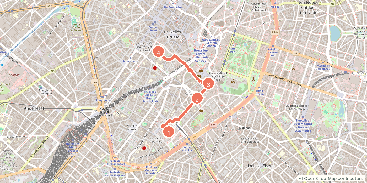 Carte du parcours à pied