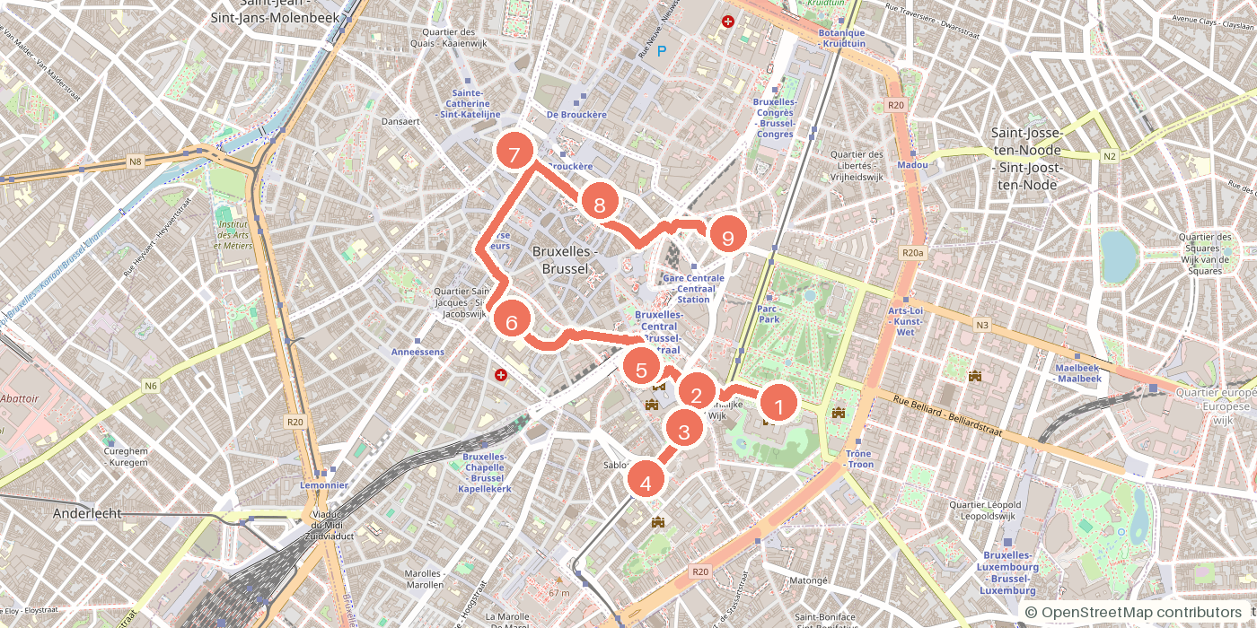 Carte du parcours à pied