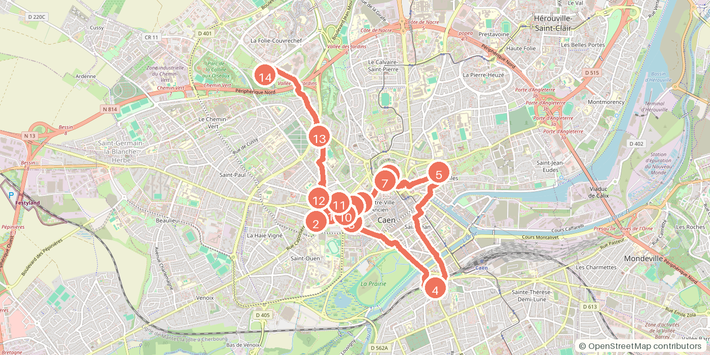 Carte du parcours à pied
