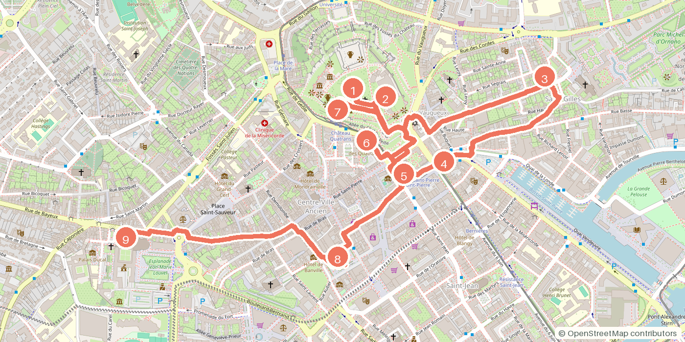 Carte du parcours à pied
