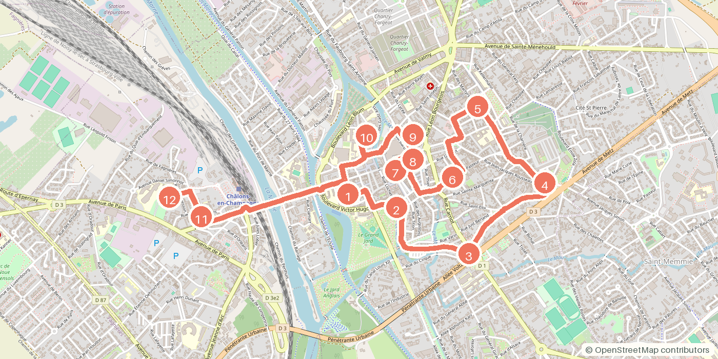 Carte du parcours à pied