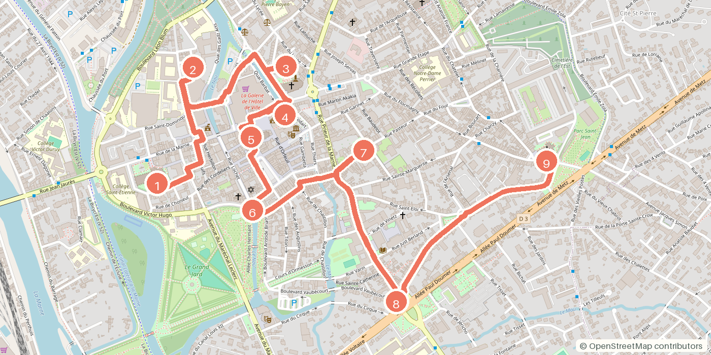 Carte du parcours à pied