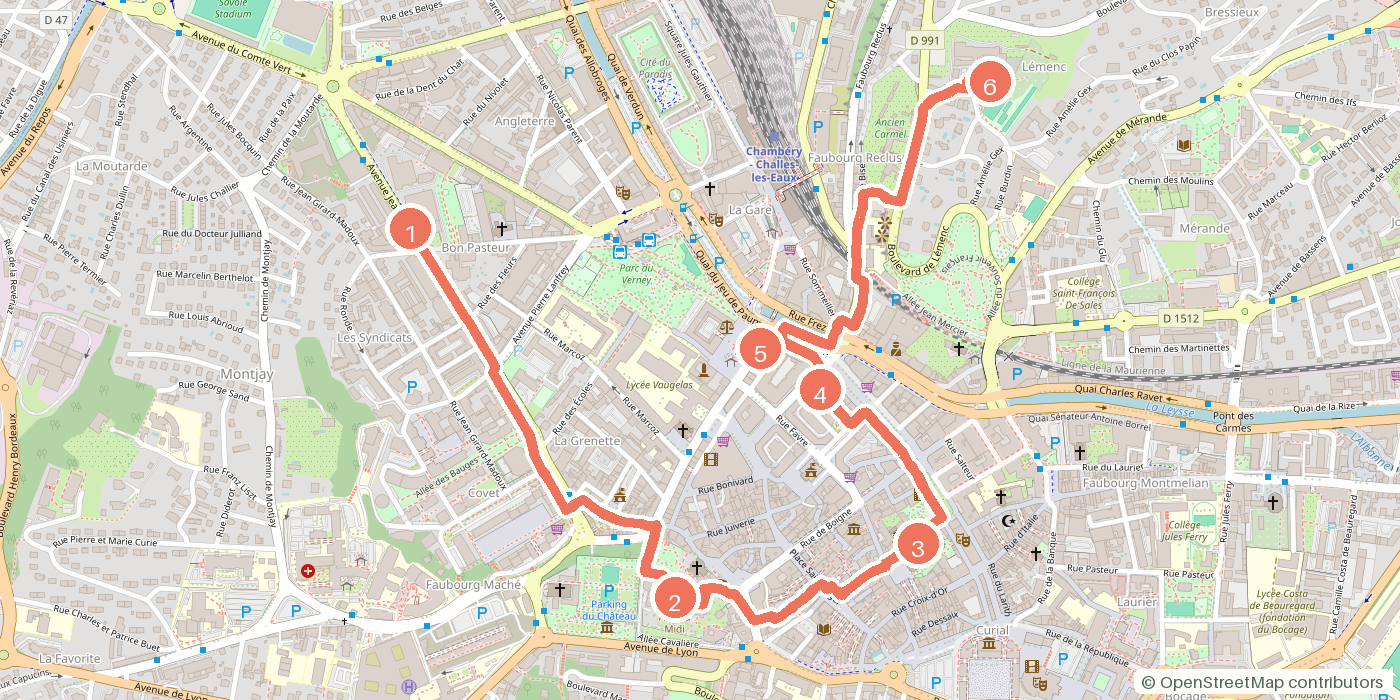 Carte du parcours à pied