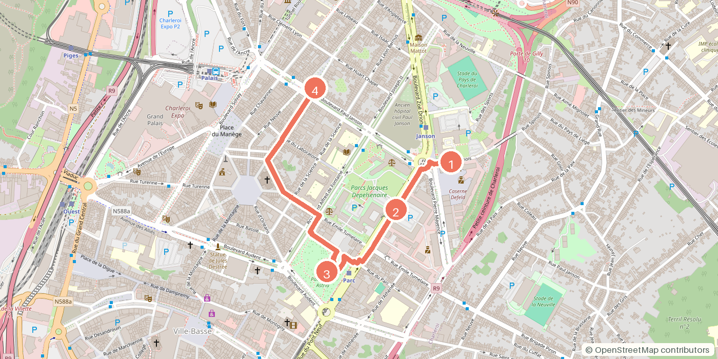 Carte du parcours à pied