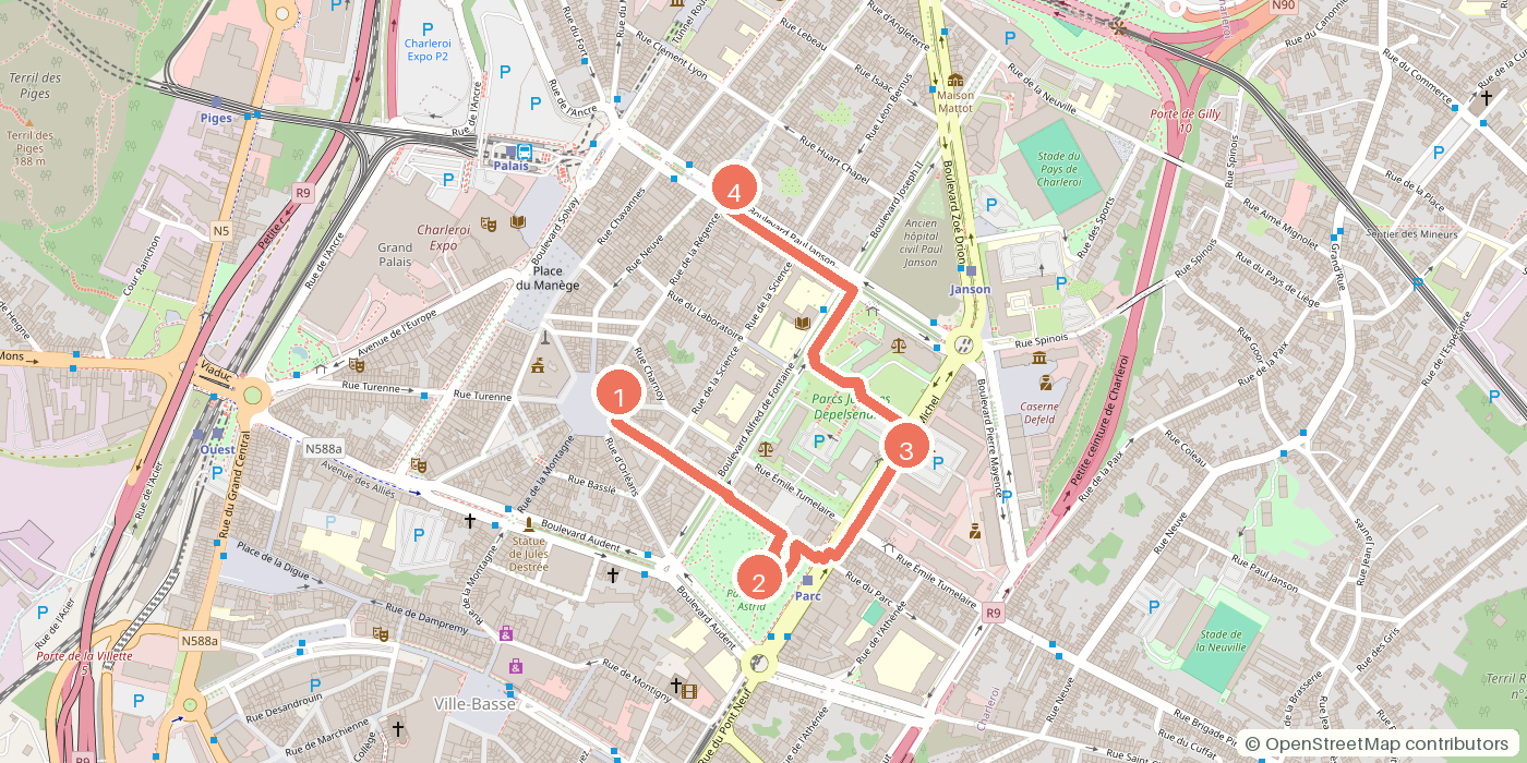 Carte du parcours à pied
