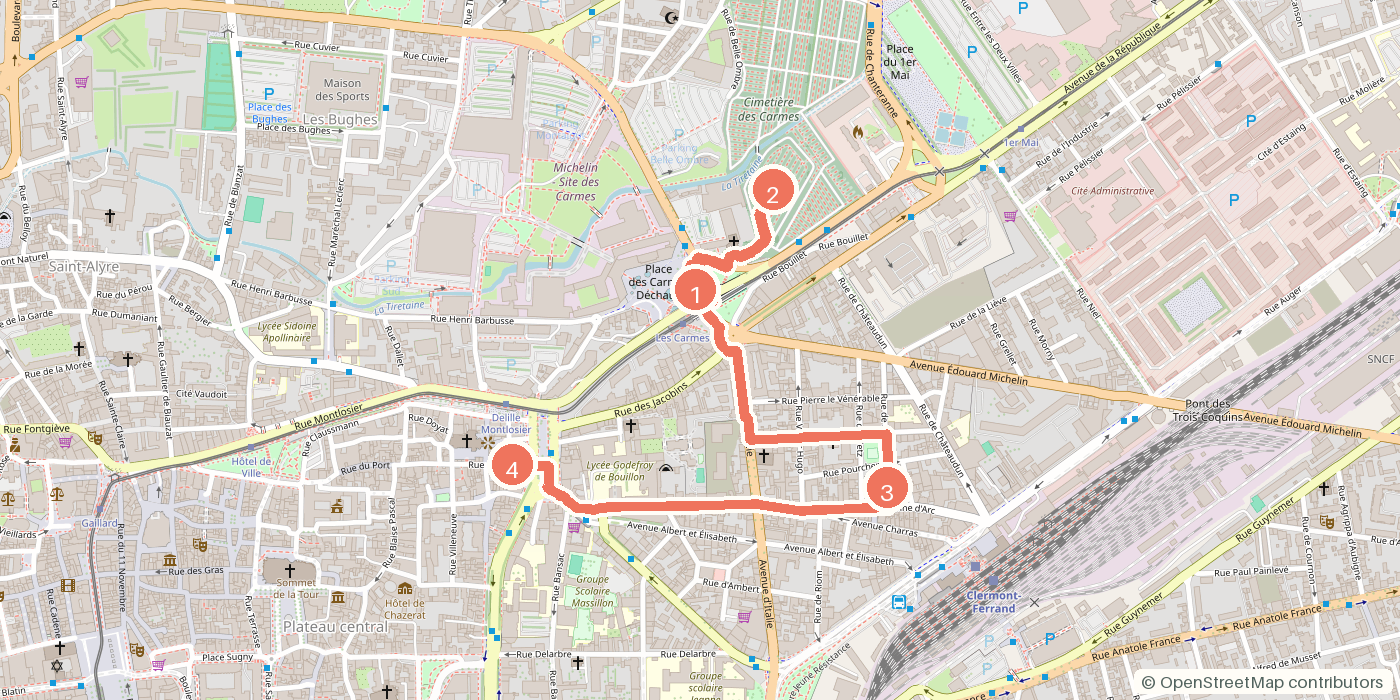 Carte du parcours à pied