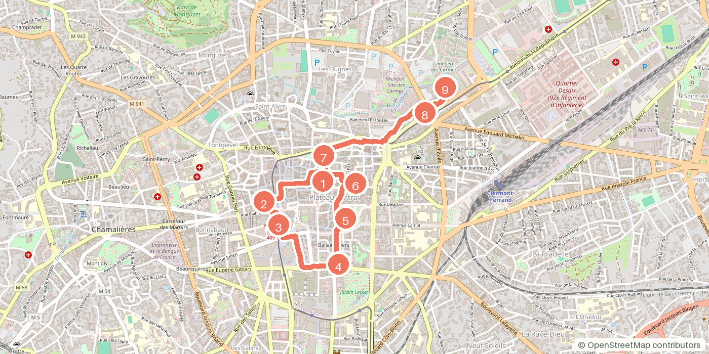Carte du parcours à pied