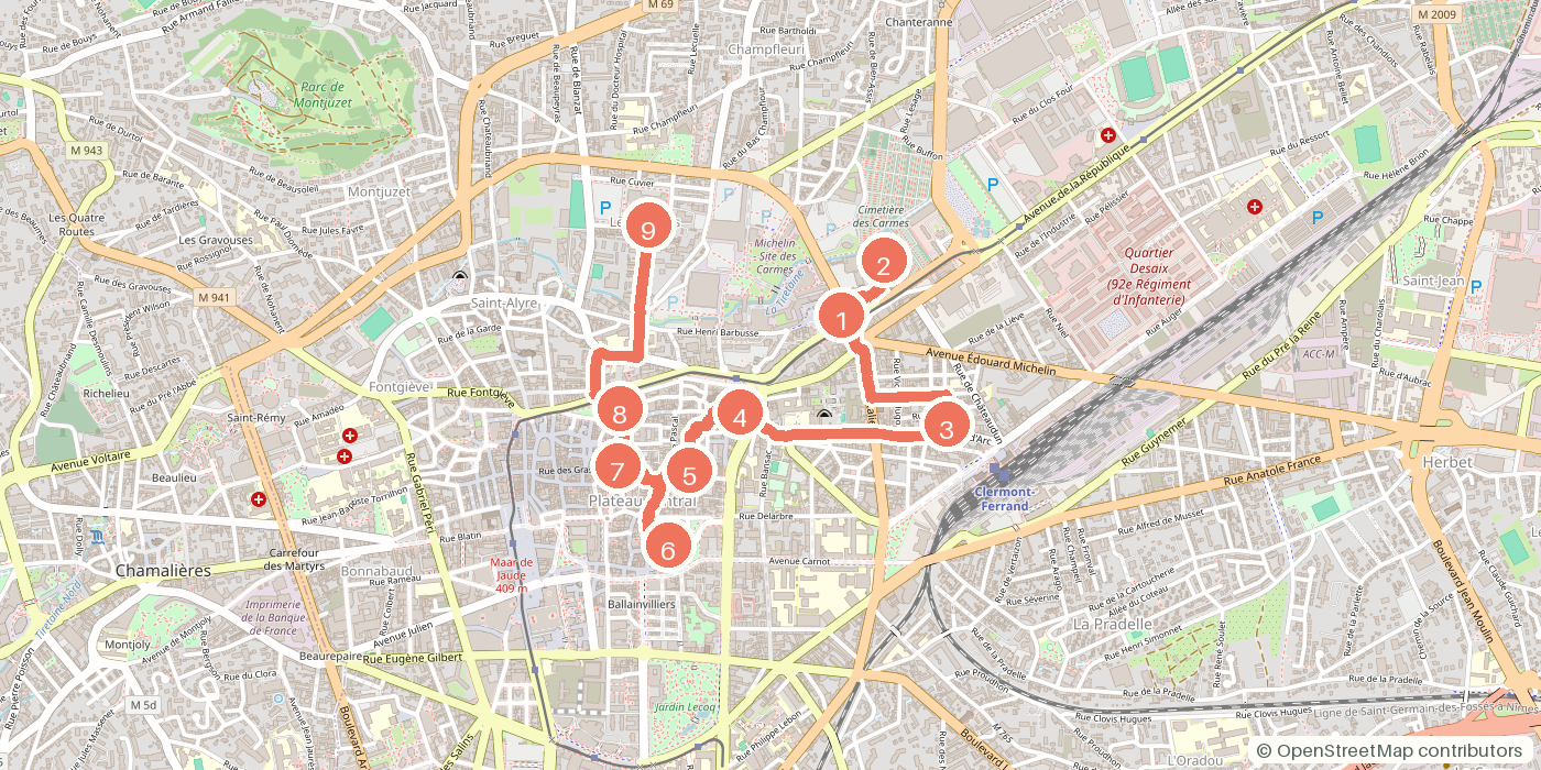 Carte du parcours à pied