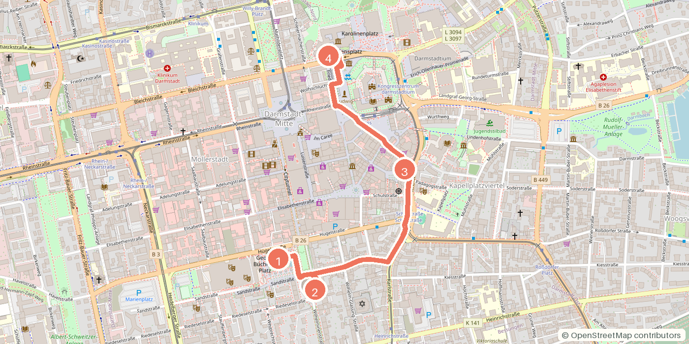 Carte du parcours à pied