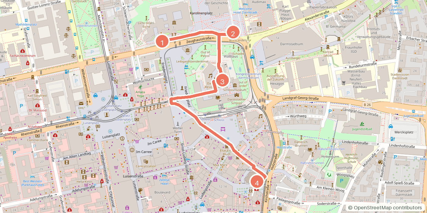 Carte du parcours à pied