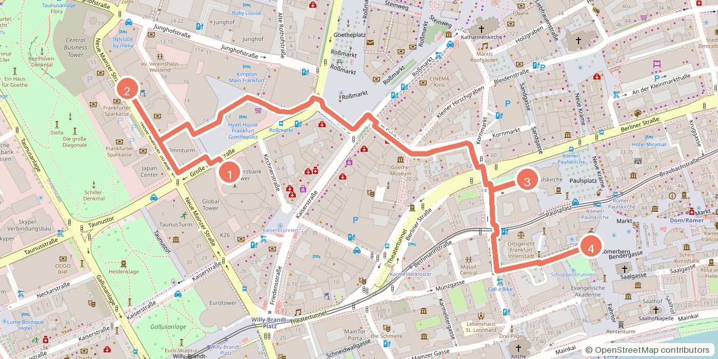 Carte du parcours à pied