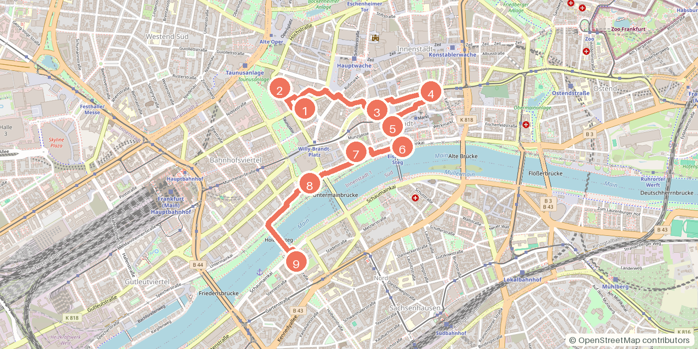 Carte du parcours à pied