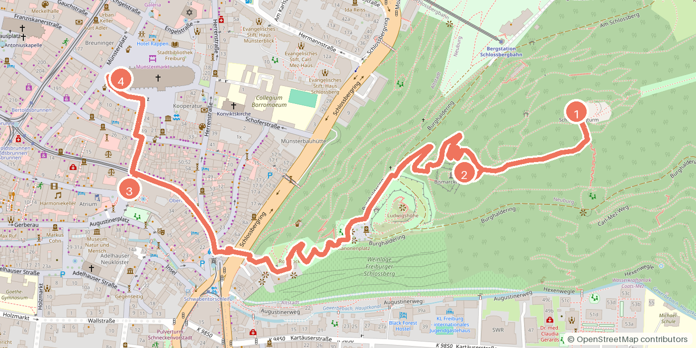 Carte du parcours à pied
