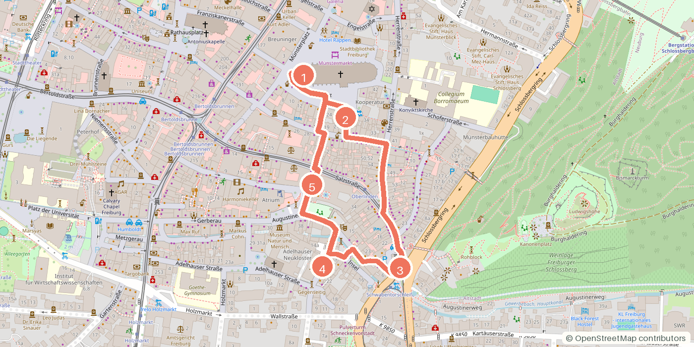 Carte du parcours à pied