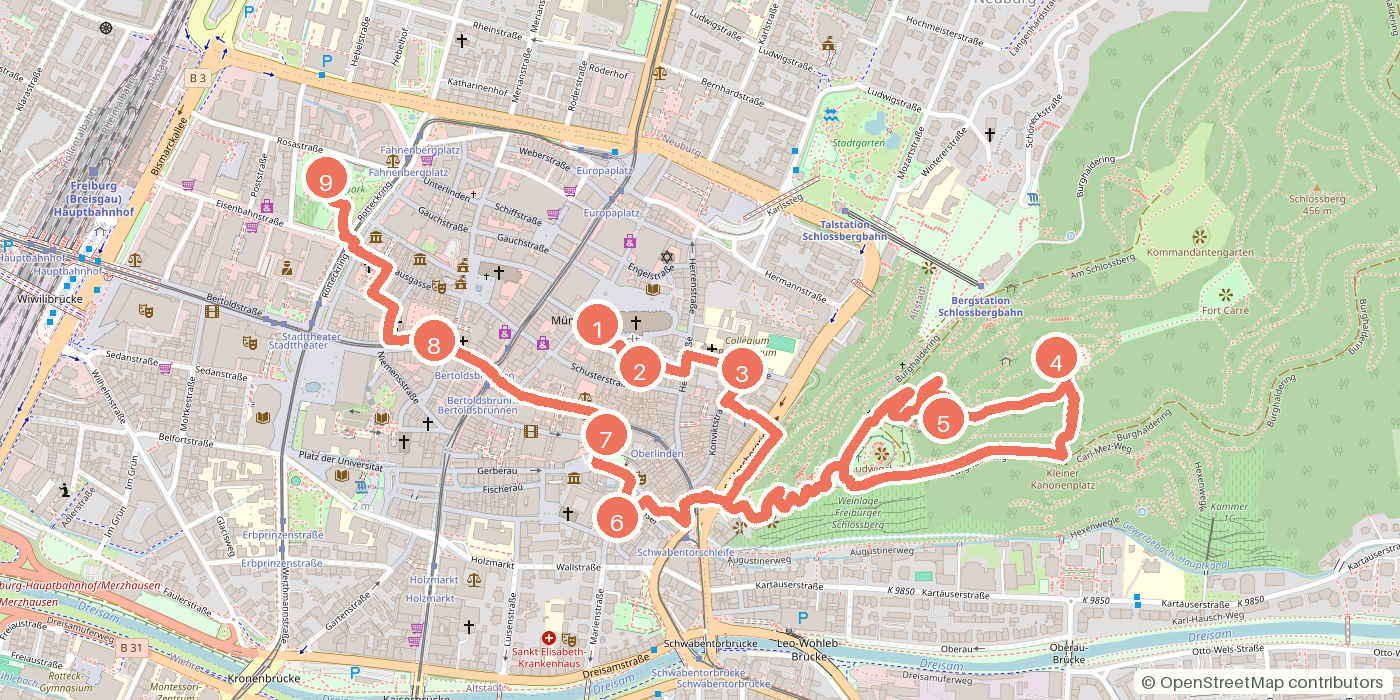 Carte du parcours à pied