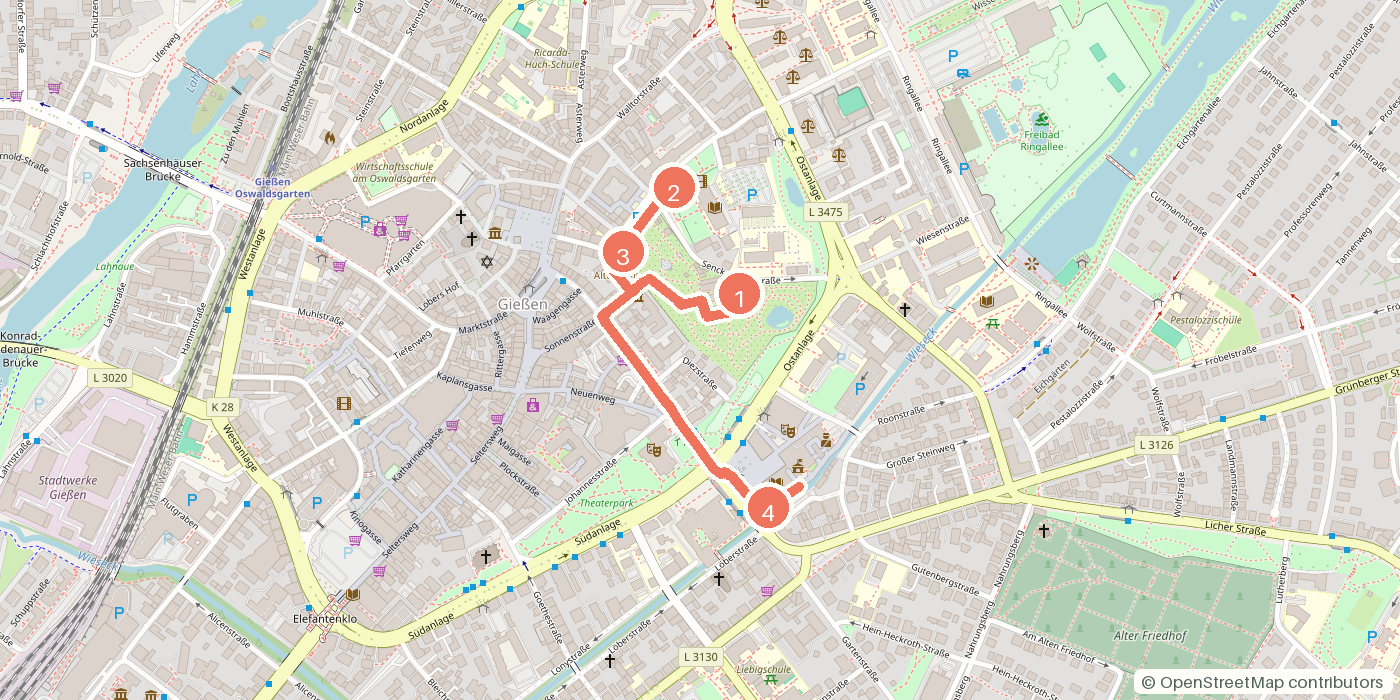 Carte du parcours à pied