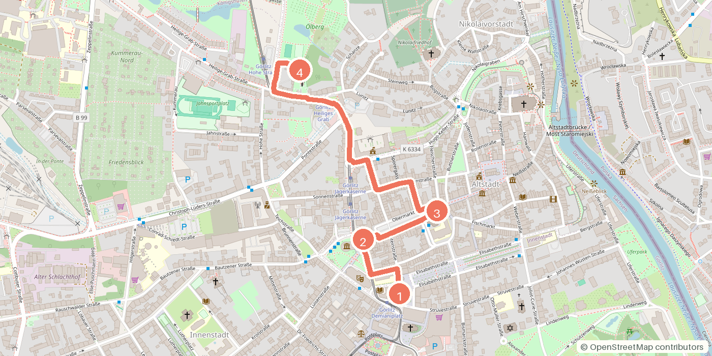 Carte du parcours à pied