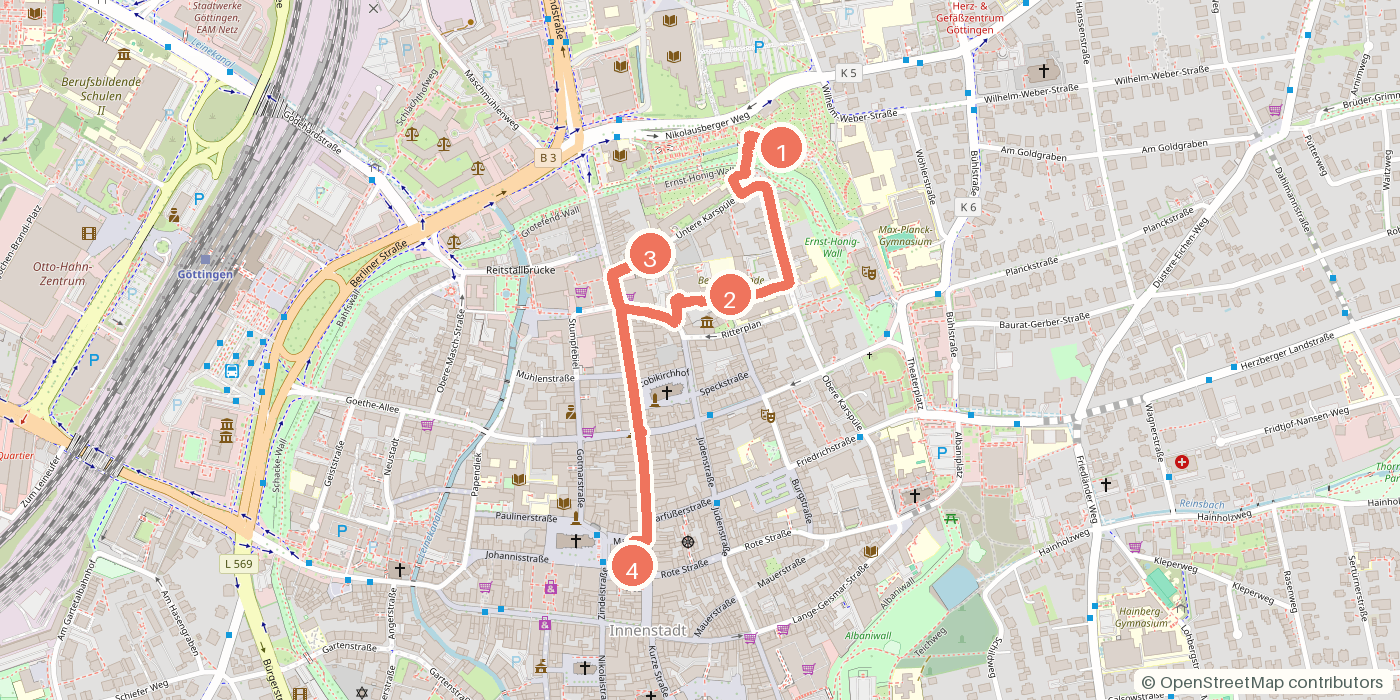Carte du parcours à pied