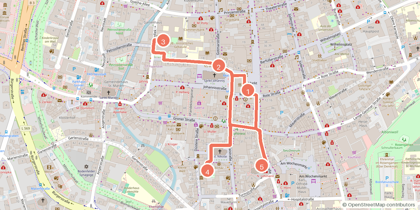 Carte du parcours à pied