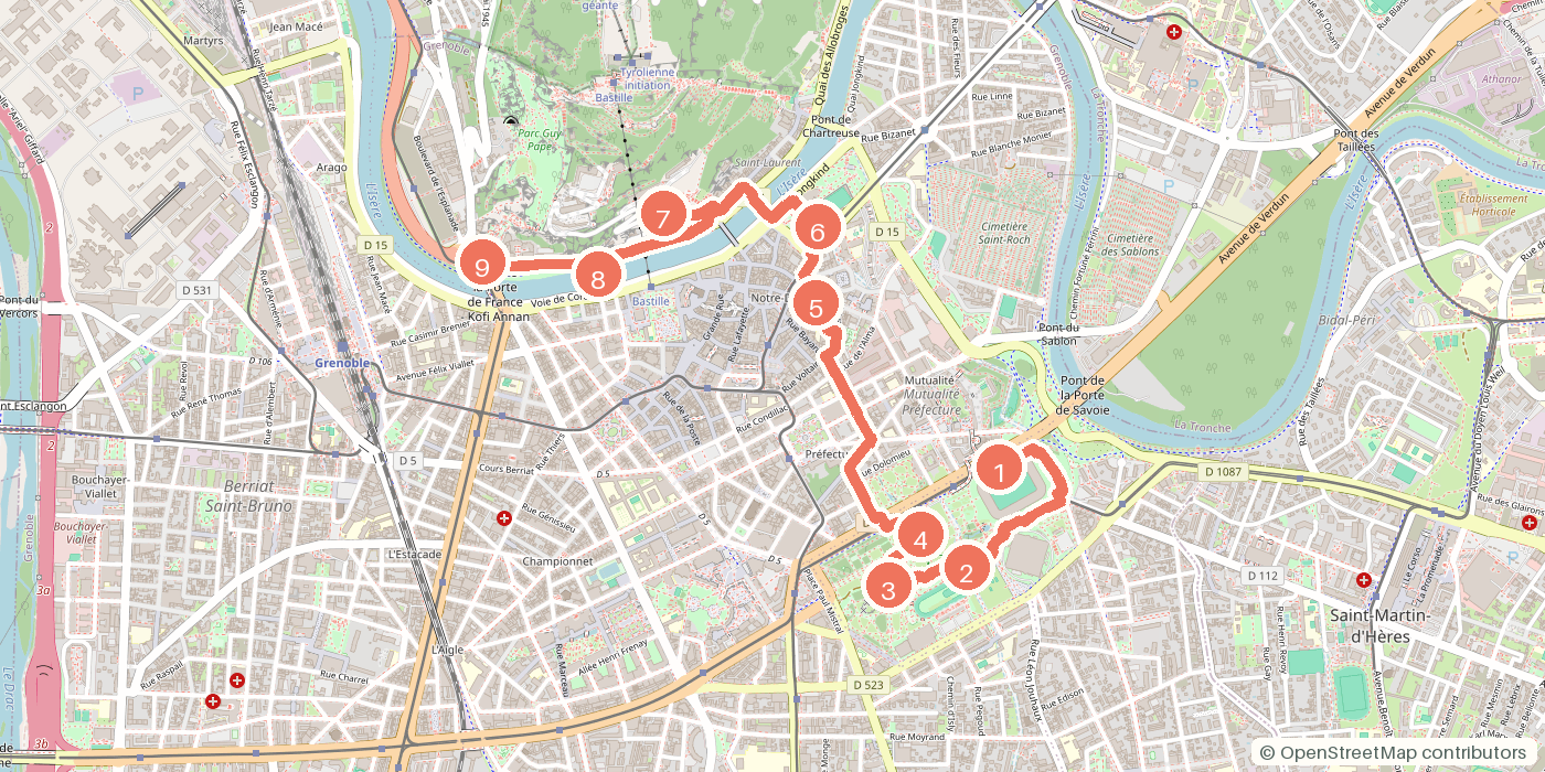 Carte du parcours à pied