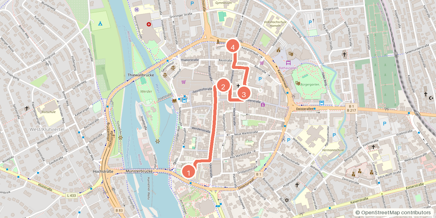 Carte du parcours à pied