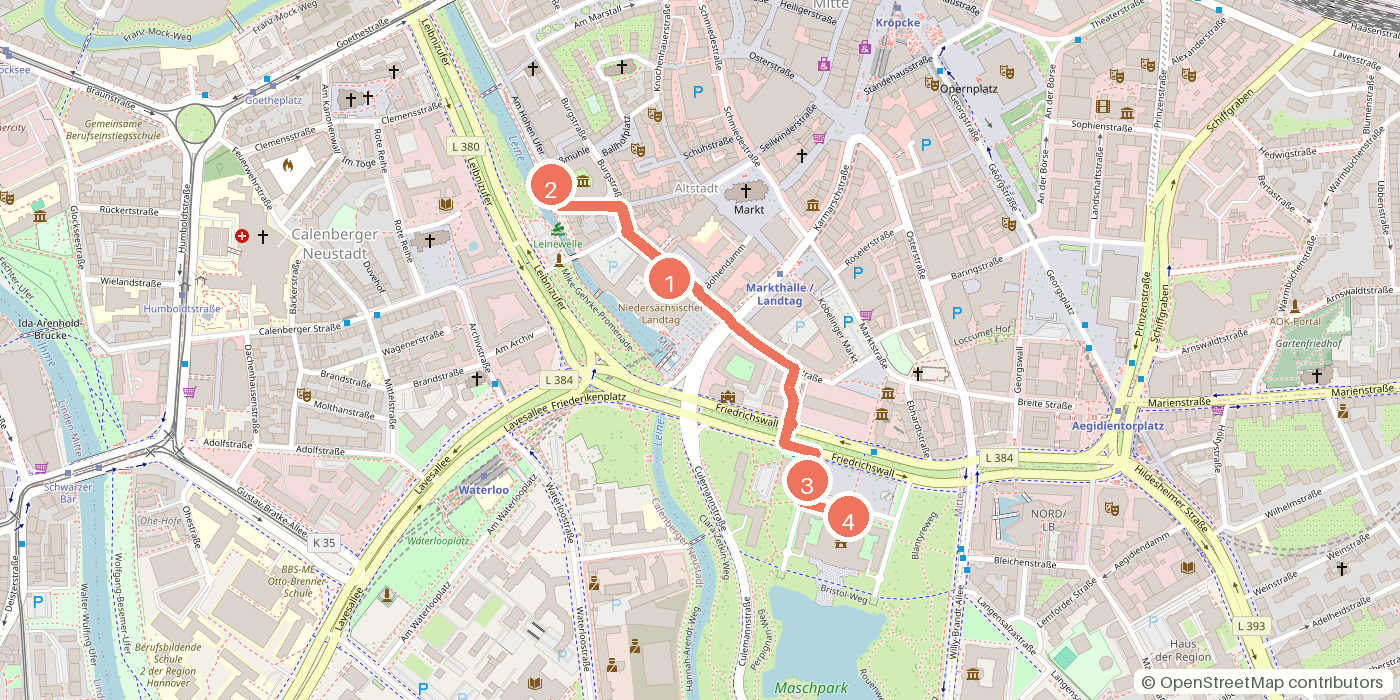 Carte du parcours à pied