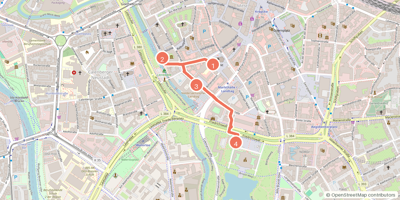 Carte du parcours à pied