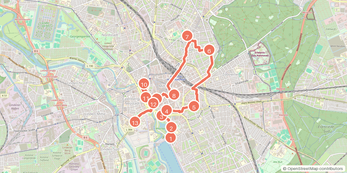 Carte du parcours à pied