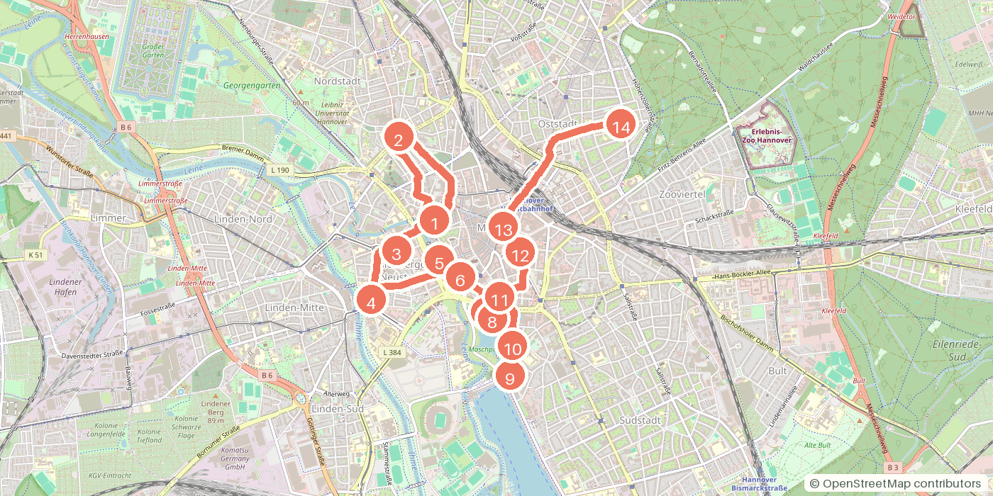 Carte du parcours à pied