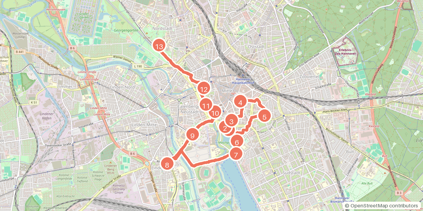 Carte du parcours à pied
