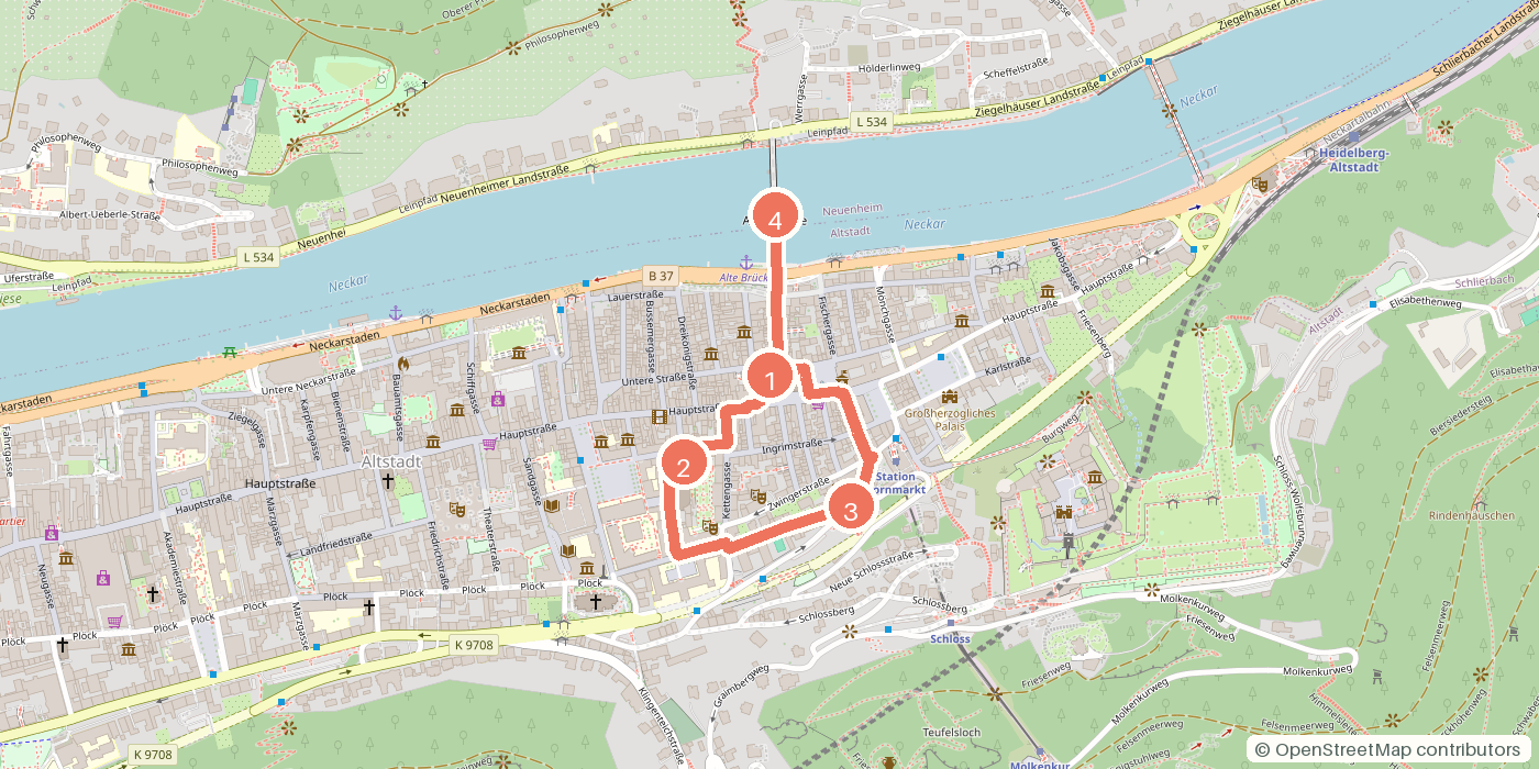 Carte du parcours à pied